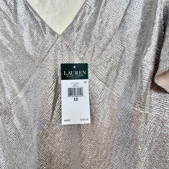 Lauren Ralph Lauren Champagne Silver Flutter-Sleeve Shimmer Dress - Picture 7 of 7